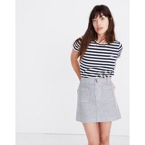 Madewell Stretch A-Line Mini Denim Skirt Navy Stripe Size 8 $139